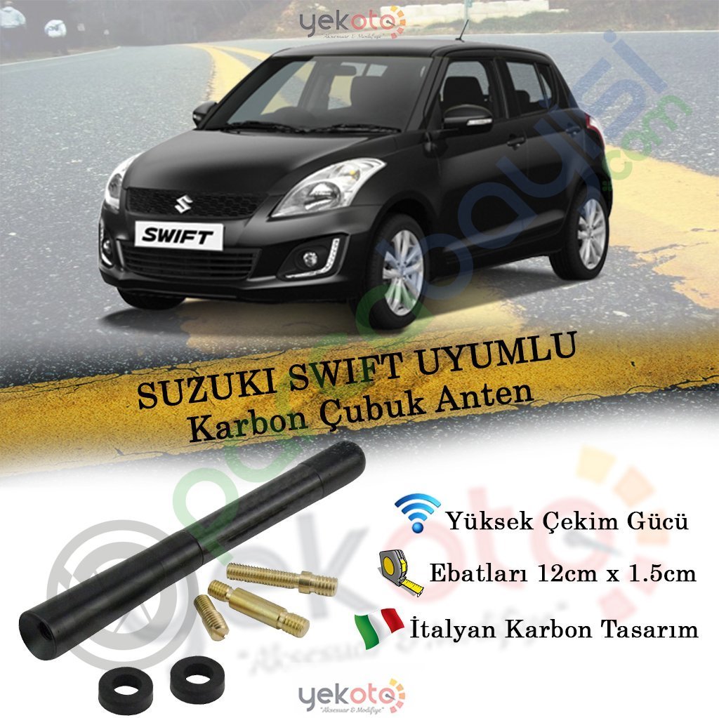 Suzuki Swift Uyumlu Karbon Fiber Oto Radio Anteni Çubuk Anten
