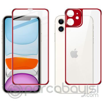 İPhone 11 6.1 Metal Çerçeve Ön Arka 3D Full Tempered Cam Koruyucu