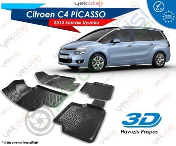 Citroen C4 Picasso 2013 Sonrası Uyumlu Araca Özel 3D Havuzlu Paspas Siyah