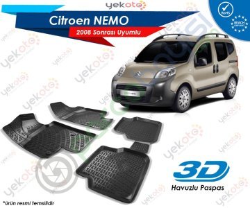 Citroen Nemo 2008 Sonrası Uyumlu Araca Özel 3D Havuzlu Paspas Siyah
