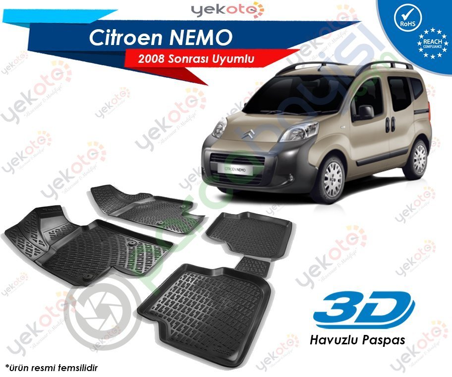Citroen Nemo 2008 Sonrası Uyumlu Araca Özel 3D Havuzlu Paspas Siyah