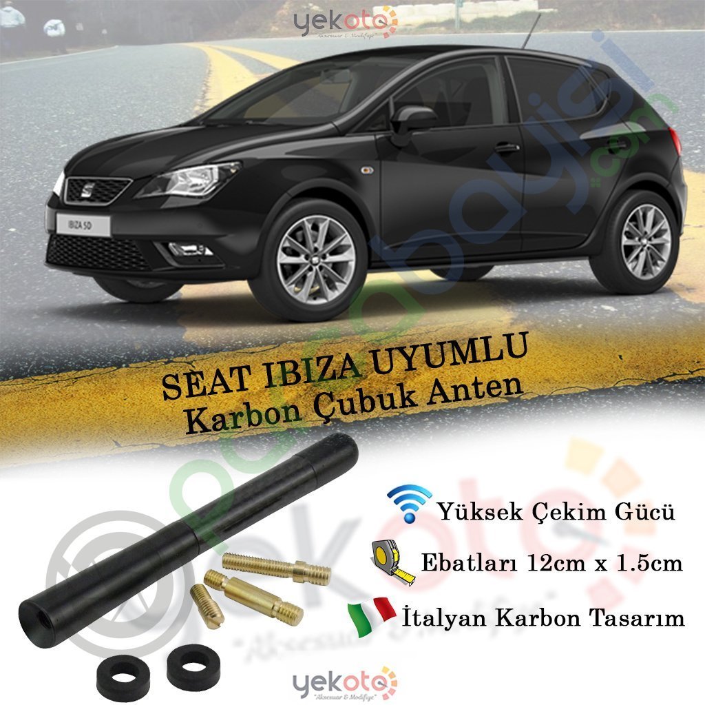 Seat İbiza Uyumlu Karbon Fiber Oto Radio Anteni Çubuk Anten