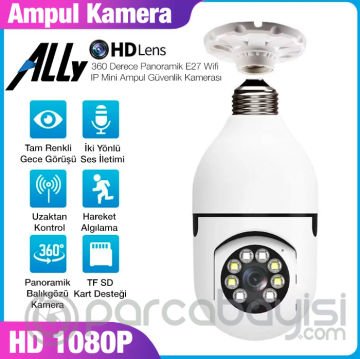 ALLY 360 Derece Panoramik E27 Wifi IP Ampul Güvenlik Kamerası 1080P
