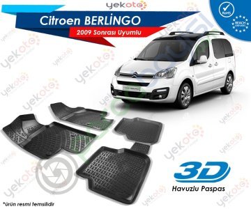 Citroen Berlingo 2009 Sonrası Uyumlu Araca Özel 3D Havuzlu Paspas Siyah