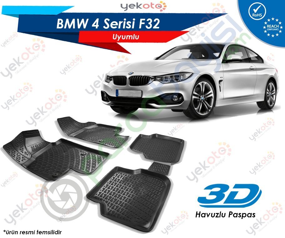 Bmw F32 Uyumlu Araca Özel 3D Havuzlu Paspas Siyah