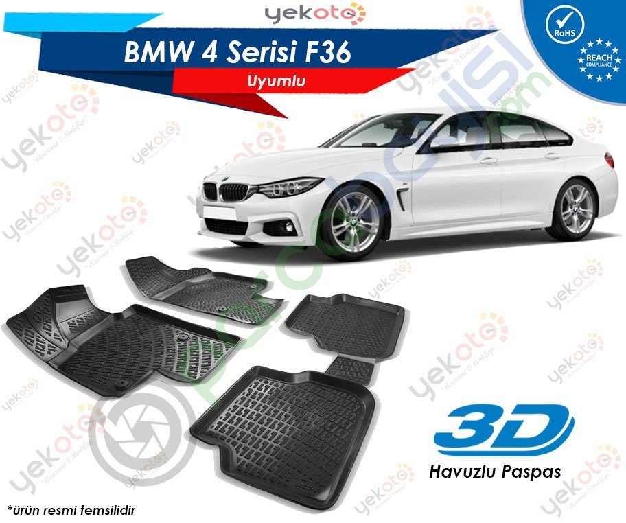 Bmw 4 Serisi F36 Uyumlu Araca Özel 3D Havuzlu Paspas Siyah