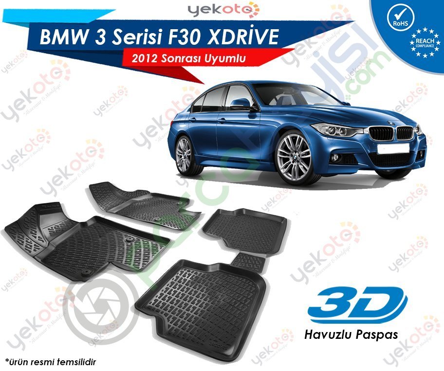 Bmw 3 F30 Xdrive 2012 Sonrası Uyumlu Araca Özel 3D Havuzlu Paspas Siyah