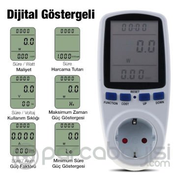 Ally Wattmetre Enerji Tüketim Sarfiyat Ölçer Ölçüm Priz 230V-3680W-16A