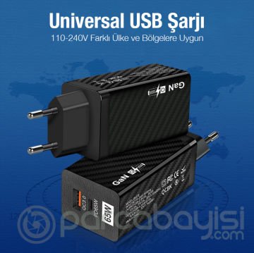 ALLY PD 65W GaN USB + Type-C Hızlı Şarj Başlığı Şarj Aleti