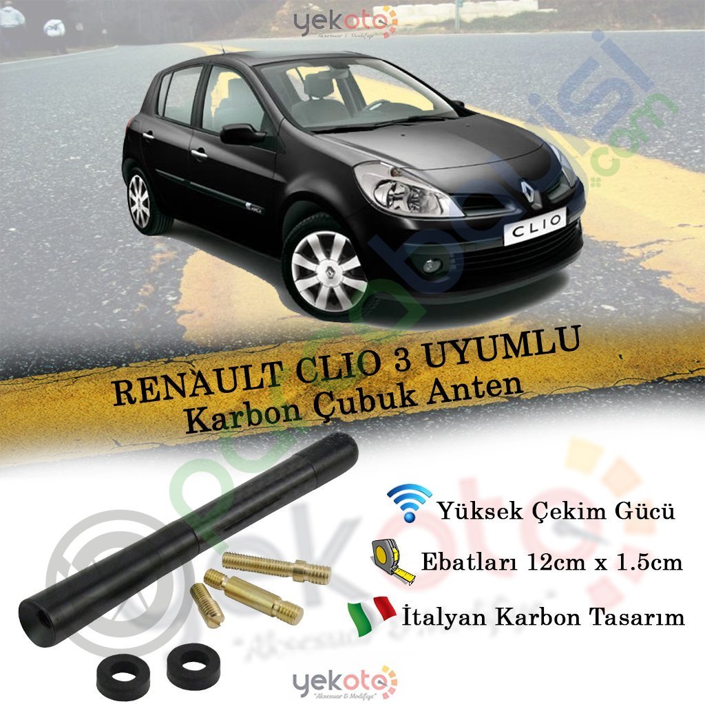Renault Clıo 3 Uyumlu Karbon Fiber Oto Radio Anteni Çubuk Anten