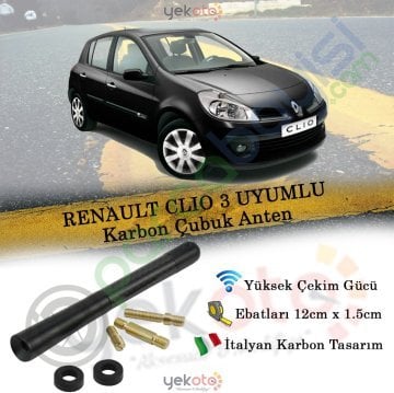 Renault Clıo 3 Uyumlu Karbon Fiber Oto Radio Anteni Çubuk Anten