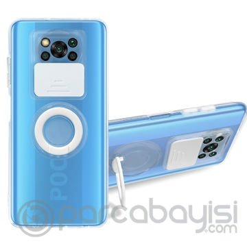 Ally Xiaomi POCO X3 NFC Kılıf Sürgülü Kamera Lens Korumalı Yüzük Standlı Silikon Kılıf
