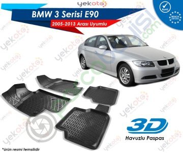 Bmw 3 E90 2005-2013 Arası Uyumlu Araca Özel 3D Havuzlu Paspas Siyah