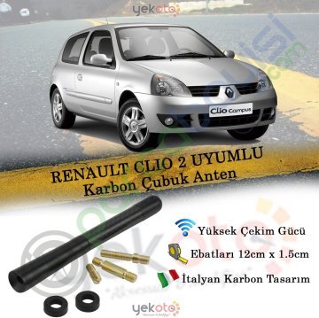 Renault Clıo 2 Uyumlu Karbon Fiber Oto Radio Anteni Çubuk Anten