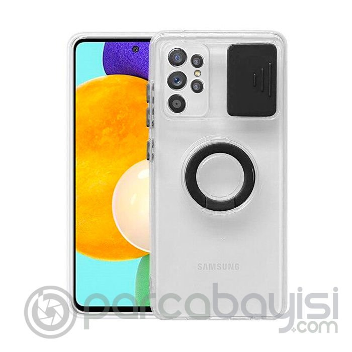 Ally SM Galaxy S21 Ultra S30 Ultra Kılıf Sürgülü Kamera Lens Korumalı Yüzük Standlı Silikon Kılıf