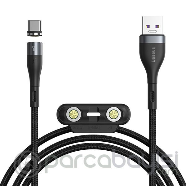 Baseus Safe Fast 5A Hızlı Şarj Mıknatıslı Usb Şarj Kablosu 3 Başlık（iPhone+Type-C+Micro）1m