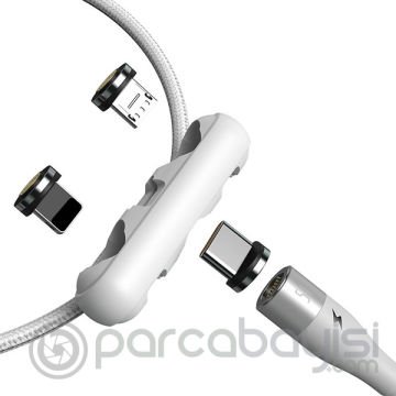 Baseus Safe Fast 5A Hızlı Şarj Mıknatıslı Usb Şarj Kablosu 3 Başlık（iPhone+Type-C+Micro）1m