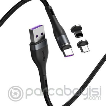 Baseus Safe Fast 5A Hızlı Şarj Mıknatıslı Usb Şarj Kablosu 3 Başlık（iPhone+Type-C+Micro）1m