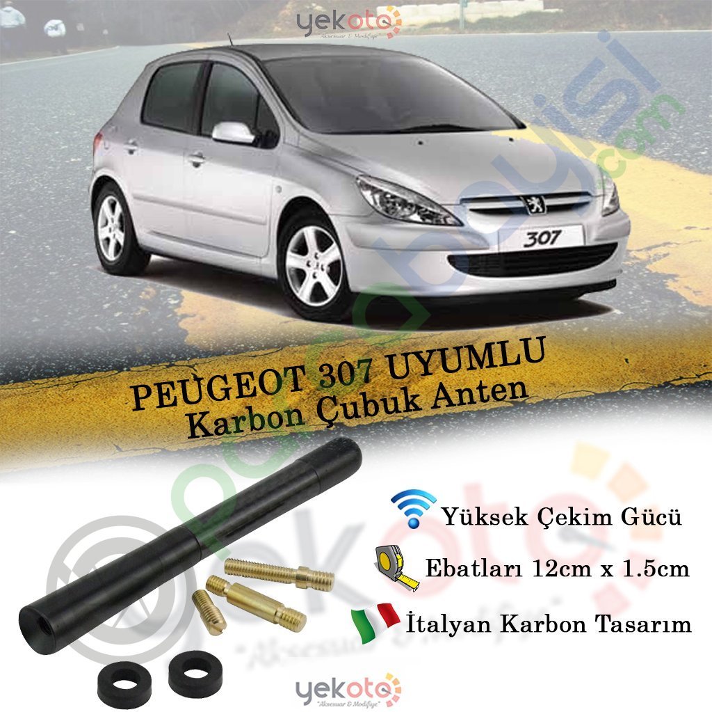 Peugeot 307 Uyumlu Karbon Fiber Oto Radio Anteni Çubuk Anten
