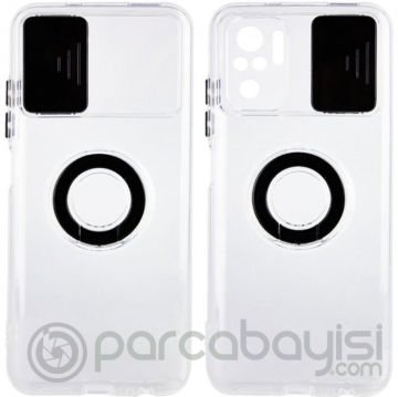 Ally Xiaomi Redmi Note 10 - 10s Kılıf Sürgülü Kamera Lens Korumalı Yüzük Standlı Silikon Kılıf