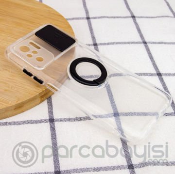 Ally Xiaomi Redmi Note 10 - 10s Kılıf Sürgülü Kamera Lens Korumalı Yüzük Standlı Silikon Kılıf