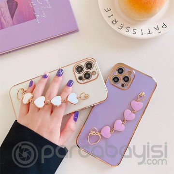 Ally iPhone 11 Pro Max 6.5inç Kılıf Kalp Bileklik Tutuculu Lüx Silikon Askılı Kılıf