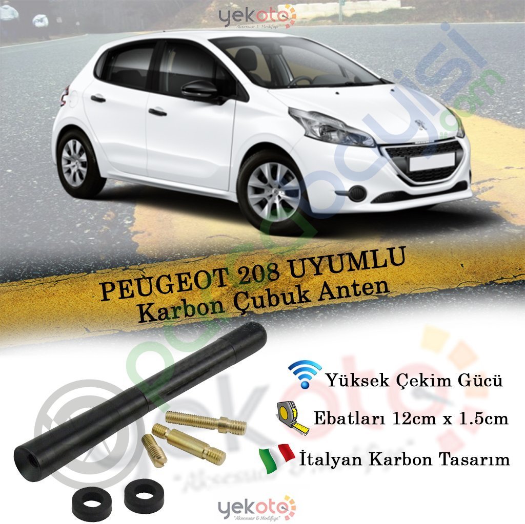 Peugeot 208 Uyumlu Karbon Fiber Oto Radio Anteni Çubuk Anten