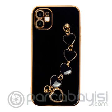 Ally iPhone 12 6.1inç Kılıf Kalp Bileklik Tutuculu Lüx Silikon Askılı Kılıf