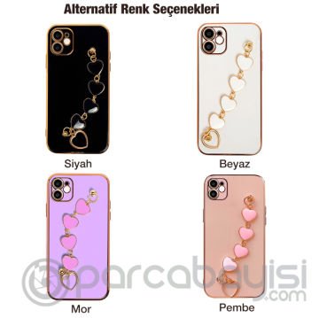 Ally iPhone 12 6.1inç Kılıf Kalp Bileklik Tutuculu Lüx Silikon Askılı Kılıf