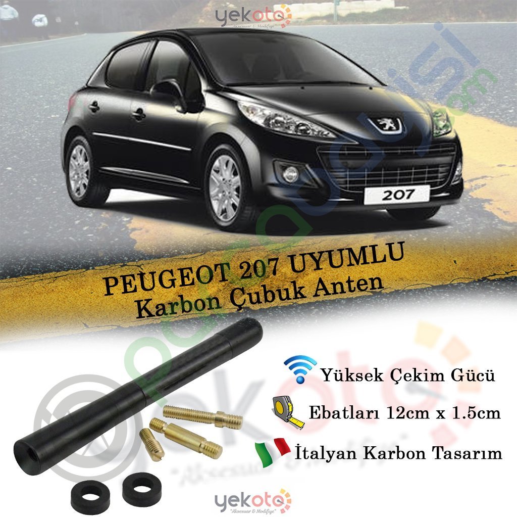 Peugeot 207 Uyumlu Karbon Fiber Oto Radio Anteni Çubuk Anten
