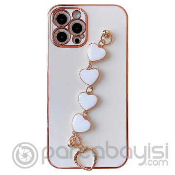 Ally iPhone 12 Pro 6.1inç Kılıf Kalp Bileklik Tutuculu Lüx Silikon Askılı Kılıf