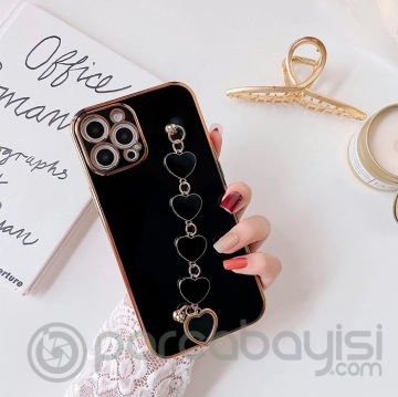 Ally iPhone 12 Pro Max 6.7inç Kılıf Kalp Bileklik Tutuculu Lüx Silikon Askılı Kılıf
