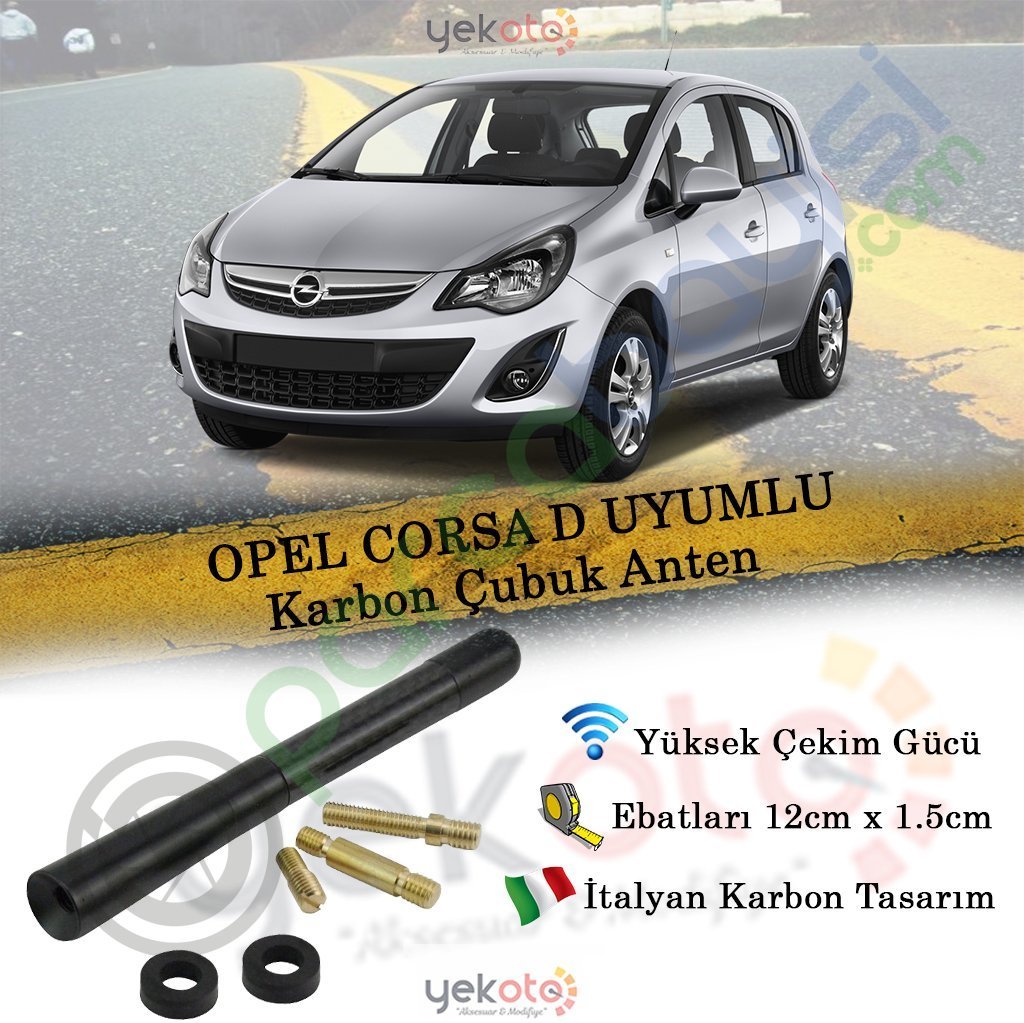 Opel Corsa D Uyumlu Karbon Fiber Oto Radio Anteni Çubuk Anten