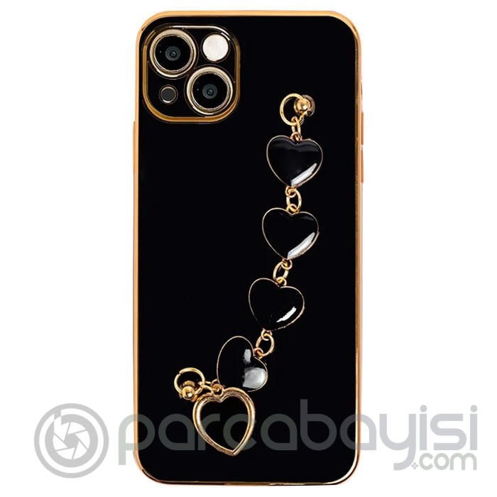 Ally iPhone 13 6.1inç Kılıf Kalp Bileklik Tutuculu Lüx Silikon Askılı Kılıf