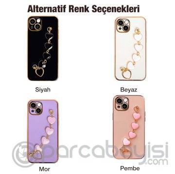 Ally iPhone 13 6.1inç Kılıf Kalp Bileklik Tutuculu Lüx Silikon Askılı Kılıf