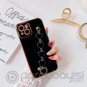 Ally iPhone 13 6.1inç Kılıf Kalp Bileklik Tutuculu Lüx Silikon Askılı Kılıf
