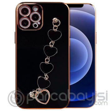 Ally iPhone 13 Pro 6.1inç Kılıf Kalp Bileklik Tutuculu Lüx Silikon Askılı Kılıf