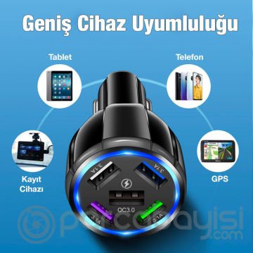 USLION 5 Portlu QC3.0 Çoklu USB Araç Çakmaklık Hızlı Şarj Aleti Araç Şarjı
