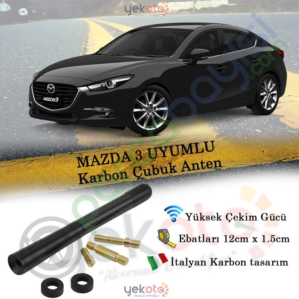 Mazda 3 Uyumlu Karbon Fiber Oto Radio Anteni Çubuk Anten