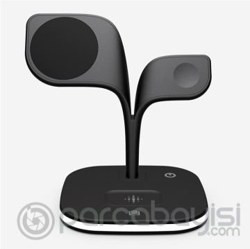 Ally 5in1 iPhone 15-14-13-12 Apple Watch Tutucu Kablosuz Şarj İstasyonu Hızlı Şarj Standı LED Işıklı