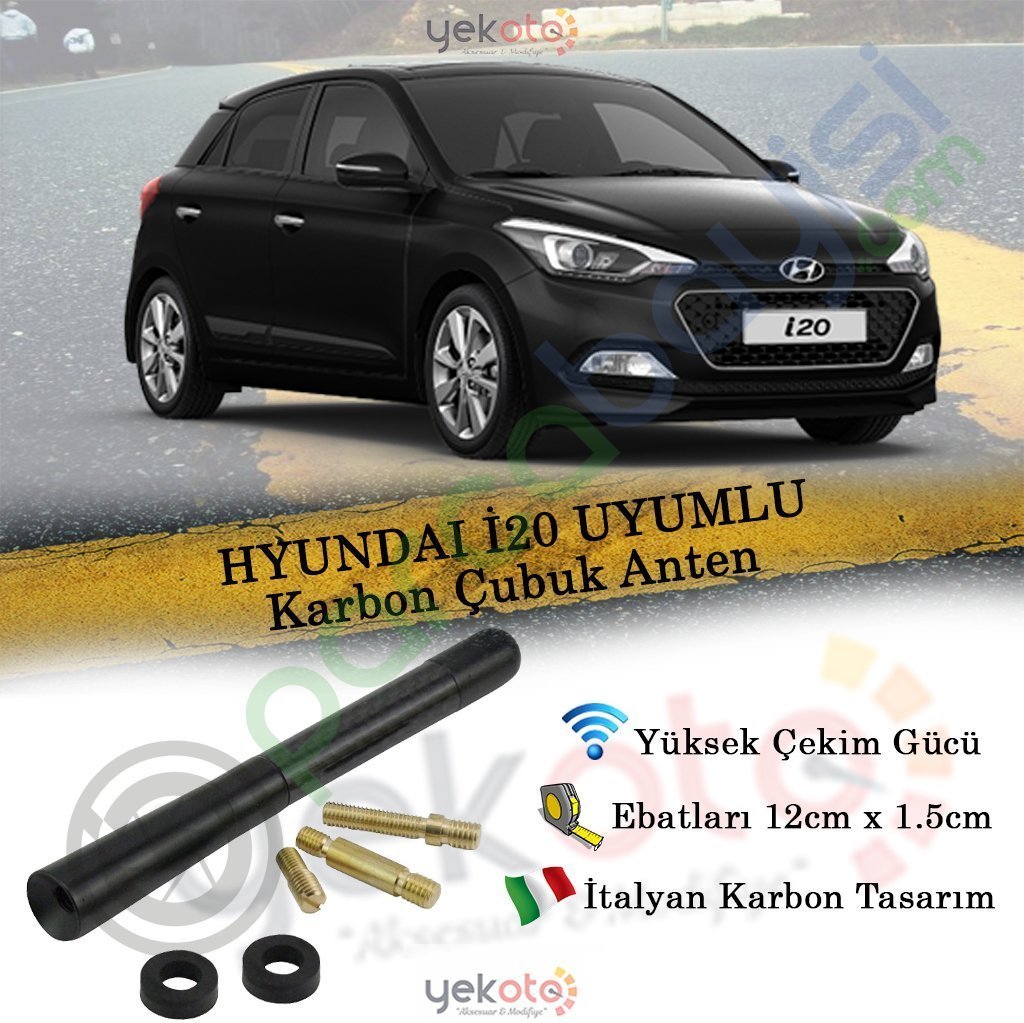 Hyundaı İ20 Uyumlu Karbon Fiber Oto Radio Anteni Çubuk Anten