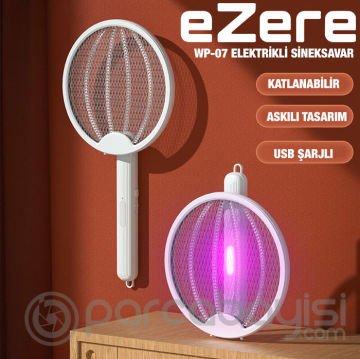 EZERE USB Şarjlı Katlanabilir UV Işıklı Sivrisinek Kovucu Raket Elektrikli Sineksavar