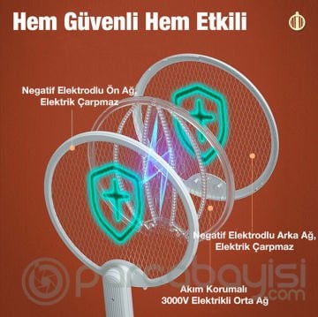 EZERE USB Şarjlı Katlanabilir UV Işıklı Sivrisinek Kovucu Raket Elektrikli Sineksavar