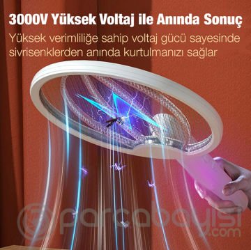 EZERE USB Şarjlı Katlanabilir UV Işıklı Sivrisinek Kovucu Raket Elektrikli Sineksavar