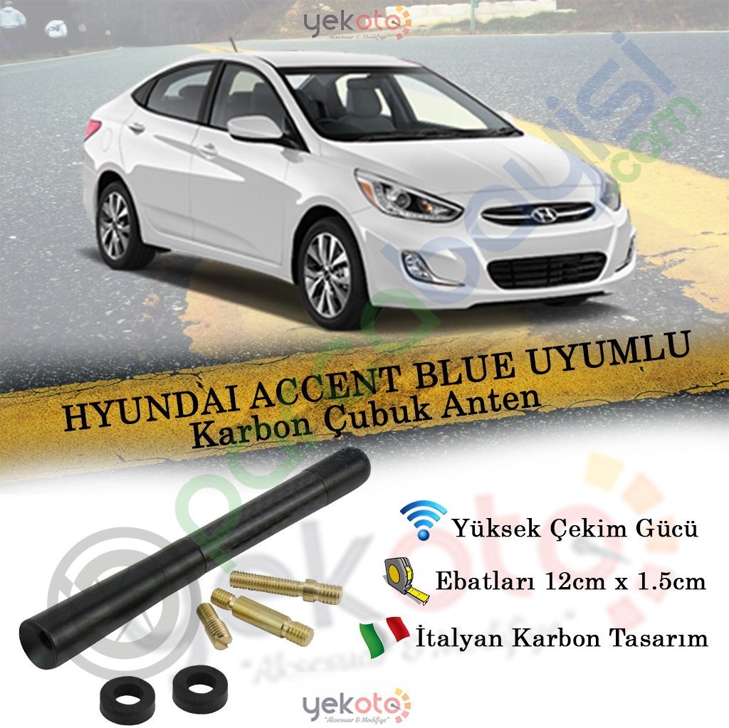 Hyundaı Accent Blue Uyumlu Karbon Fiber Oto Radio Anteni Çubuk Anten