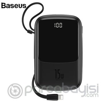 Baseus Q pow 3A Dijital Gösterge 10000mAh Power Bank +İPhone Şarj Başlık