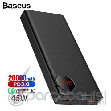Baseus Mulight Power bank 45W Hızlı Şarj (PD3.0+QC3.0) 20000mAh dijital Göstergeli