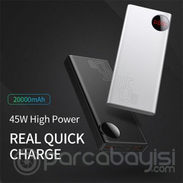 Baseus Mulight Power bank 45W Hızlı Şarj (PD3.0+QC3.0) 20000mAh dijital Göstergeli