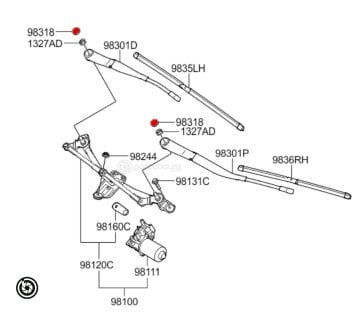 Kia Picanto - Ceed - Hyundai i30 Silecek Kol Kapağı Orjinal | 9838007000