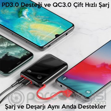 Baseus Mini S 3A 10000mAh Dijital Gösterge Power Bank+Type C Şarj Başlık